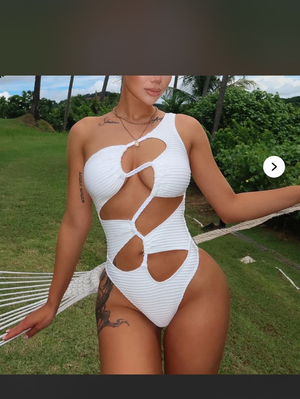 Fashion Nova White One-Shoulder Cutout Ribbed One-Piece Swimsuit